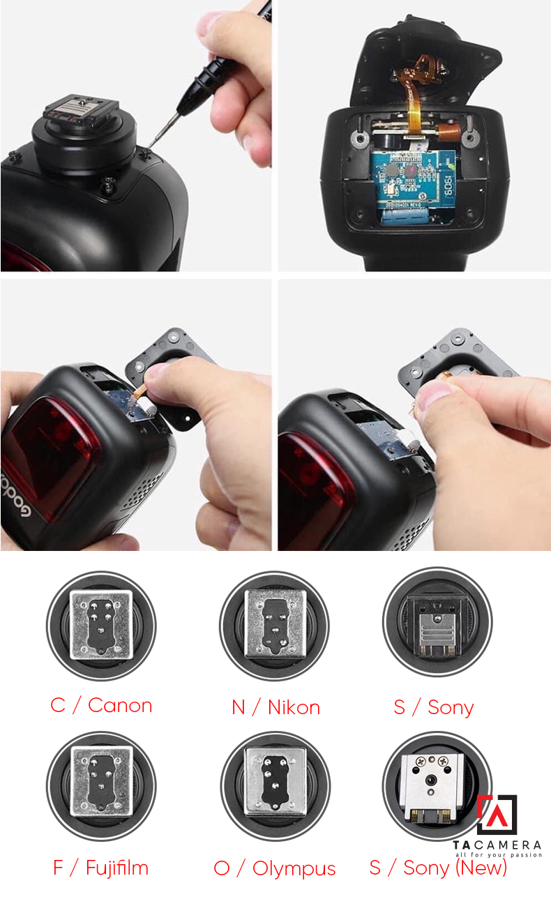 TA Camera: Chân Đế - Hotshoe Đèn Flash Godox V860ii Canon/Nikon/Sony