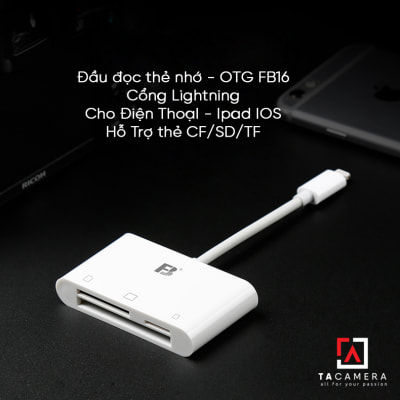 Đầu đọc thẻ nhớ - OTG FB16 Cổng Lightning Cho Điện ThoạI - Ipad IOS - Hỗ Trợ thẻ CF/SD/TF