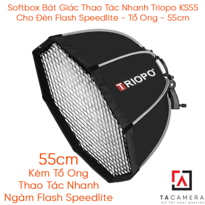 Softbox Bát Giác Thao Tác Nhanh Triopo KS2-55 Cho Đèn Flash Speedlite (Kèm Tổ Ong) - 55cm