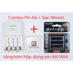 Combo Pin AA Eneloop Đen + Sạc Nhanh