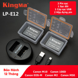 Pin - Sạc Đôi KingMa Cổng USB Cho Canon LP-E12 750mAh