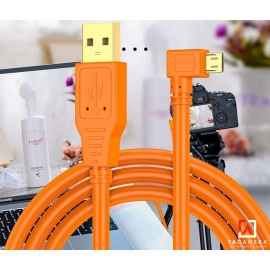Dây Cáp USB 2.0 To Micro-B 5-Pin - Chụp Ảnh Flatlay Bằng Liveview - Màu Cam - Dài 5m - Right Angle