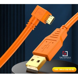 Dây Cáp USB 2.0 To Micro-B 5-Pin - Chụp Ảnh Flatlay Bằng Liveview - Màu Cam - Dài 5m - Right Angle
