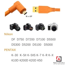 Dây Cáp Type-C To Mini 8-Pin - Chụp Ảnh Flatlay Bằng Liveview - Màu Cam - Dài 5m - Right Angle