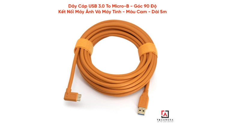 Dây Cáp USB 3.0 To Micro-B - Chụp Ảnh Flatlay Bằng Liveview - Màu Cam - Dài 5m - Right Angle