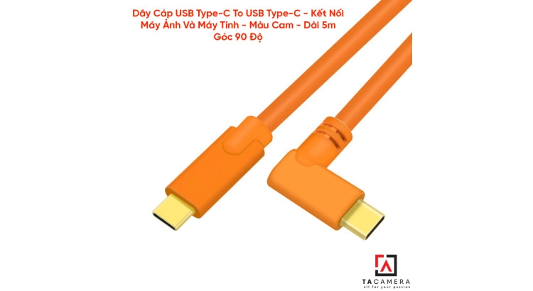 Dây Cáp Type-C To USB Type-C - Chụp Ảnh Flatlay Bằng Liveview - Màu Cam - Dài 5m - Right Angle