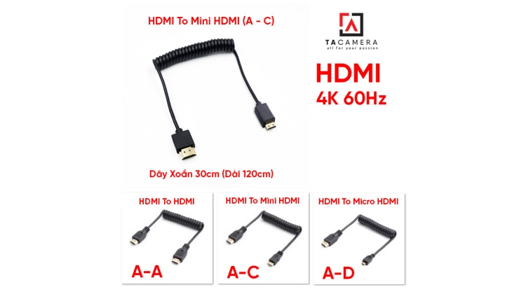 Dây Cáp HDMI To Mini HDMI (A - C) 4K 60Hz Dây Xoắn - 120cm
