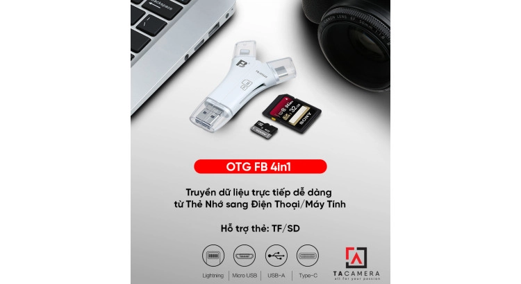 Đầu đọc thẻ nhớ - OTG FB10 4in1 Điện Thoại IOS – Android – PC - Macbook (BH 3T)