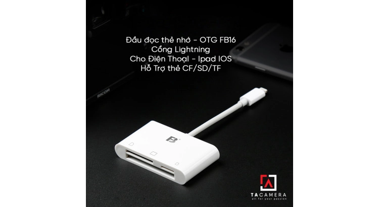 Đầu đọc thẻ nhớ - OTG FB16 Cổng Lightning Cho Điện ThoạI - Ipad IOS - Hỗ Trợ thẻ CF/SD/TF