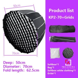 Bowen Mount Softbox Triopo Dù Parabolic Thao Tác Nhanh KP2-70 16 Cạnh - 70cm - Có Tổ Ong