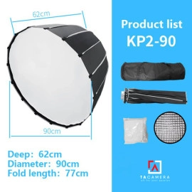 Bowen Mount Softbox Triopo Dù Parabolic Thao Tác Nhanh KP2-90 16 Cạnh - 90cm - Có Tổ Ong