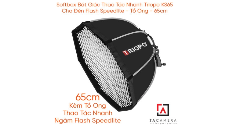 Softbox Bát Giác Thao Tác Nhanh Triopo KS2-65 Cho Đèn Flash Speedlite (Kèm Tổ Ong) - 65cm