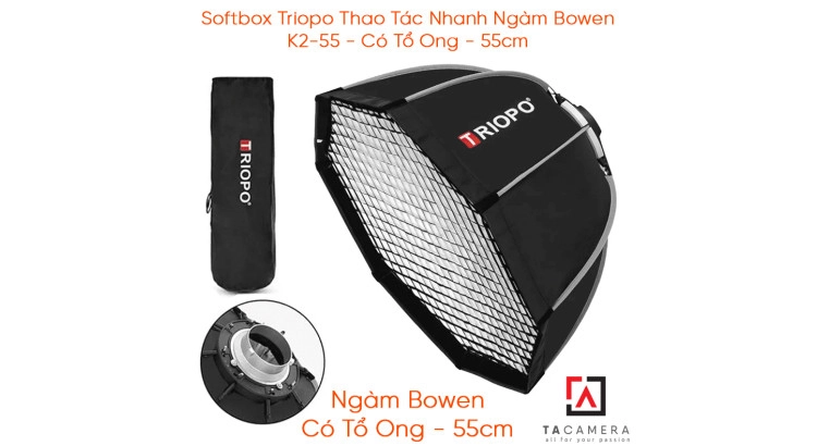 Softbox Bát Giác Triopo Thao Tác Nhanh Ngàm Bowen K2-55 - Có Tổ Ong - 55cm