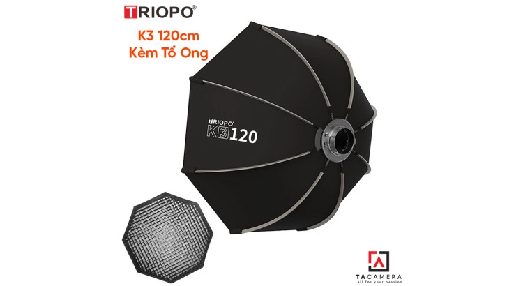 Softbox Bát Giác Thao Tác Nhanh Triopo K3-120 - 120cm Kèm Tổ Ong