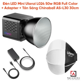 Đèn LED Mini Ulanzi L024 50w RGB Full Color + Adapter HT005 + Tản Sáng Chinaball AS-L30 30cm