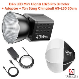 Đèn LED Mini Ulanzi L023 Pro Bi Color + Adapter HT005 + Tản Sáng Chinaball AS-L30 30cm