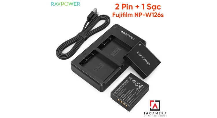 Bộ 2 Pin 1 Sạc Đôi RAVPower Cho Fujifilm NP-W126S 1200mAh - BH 15 Tháng