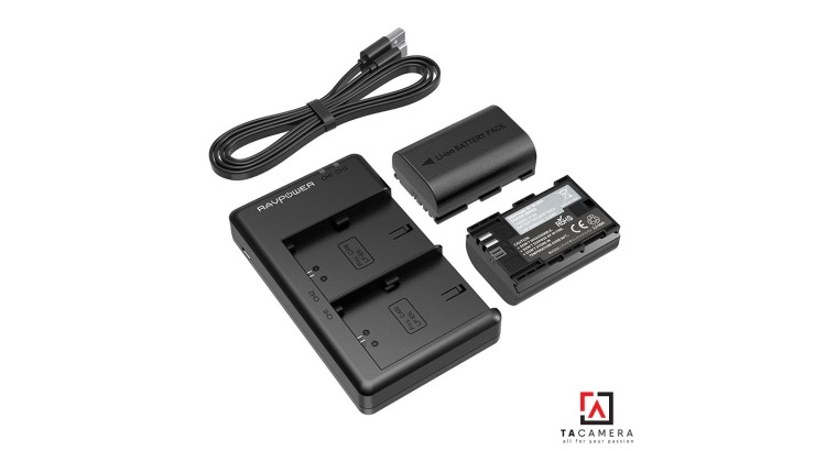 Combo 2Pin 1Sạc Đôi RAVPOWER Cổng USB Cho Canon LP-E6 2000mAh - BH 15 Tháng