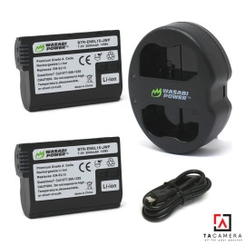 Pin - Sạc Đôi Wasabi Cổng USB Nikon EN-EL15: D600, D610, D750, D800, D800E, D810, D7000, D7100, D7200, D7500, D500