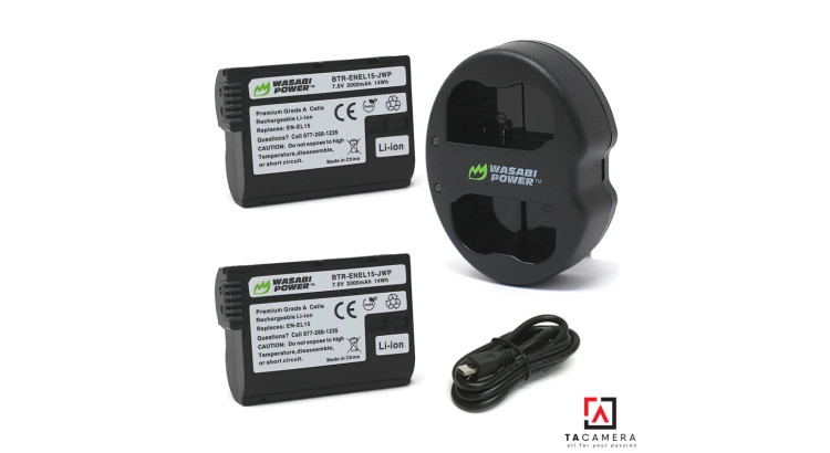 Pin - Sạc Đôi Wasabi Cổng USB Nikon EN-EL15: D600, D610, D750, D800, D800E, D810, D7000, D7100, D7200, D7500, D500