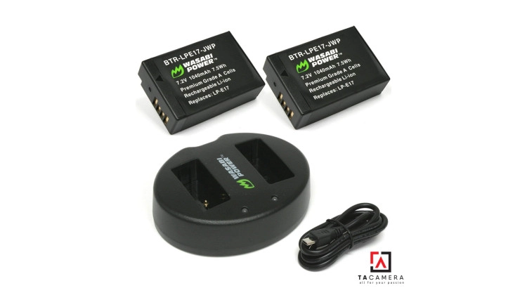 Pin - Sạc Đôi Wasabi Cổng USB Cho Canon LP-E17: 750D, 760D, EOS M3, M5, Canon EOS RP...