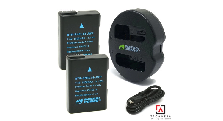 Pin - Sạc Đôi Wasabi Cổng USB Cho Nikon EN-EL14: D3100, D3200, D3300, D3400, D5100, D5200, D5300, D5500, D5600,......