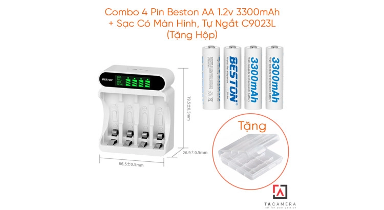 Combo 4 Pin Beston AA 1.2v 3300mAh Sạc Có Màn Hình, Tự Ngắt C9023L (Tặng Hộp)