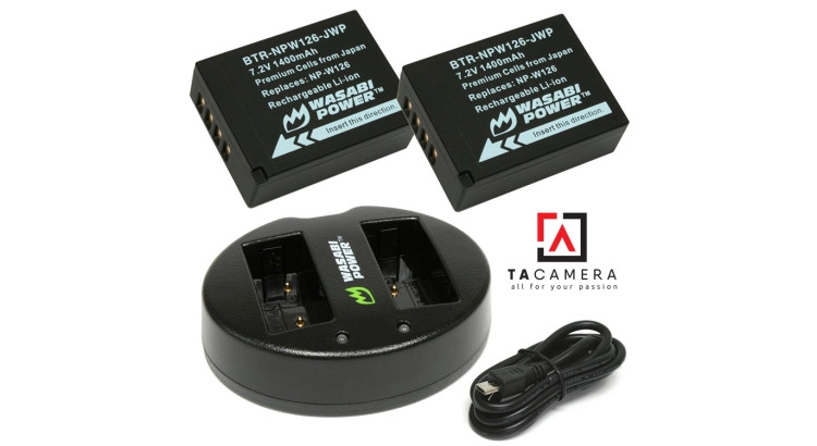 Pin - Sạc Đôi Wasabi Cổng USB Cho Fujifilm NP-W126 1400mAh