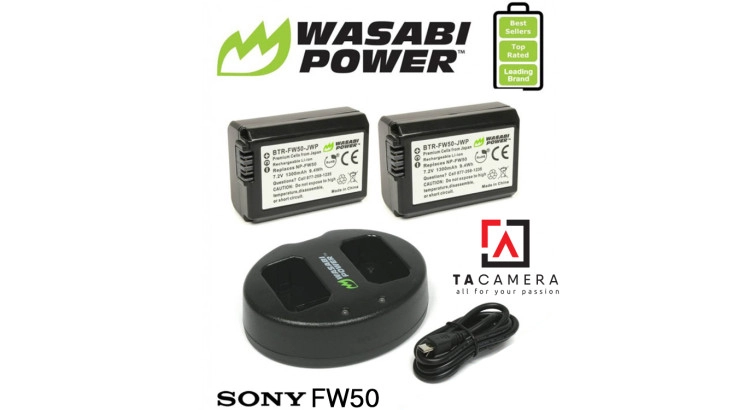 Pin - Sạc Đôi Wasabi Cổng USB Cho Sony FW50 1300mAh