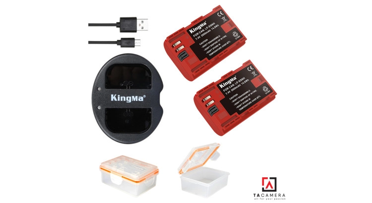 Pin - Sạc Đôi KingMa Cổng USB Cho Canon LP-E6NH: R5, R6, R, 5D IV, 6D II, 6D, 5D3, 90D, 80D