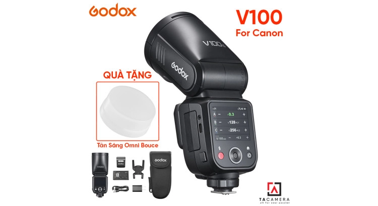 Đèn Flash Godox V100 C TTL Hss 1/8000 For Canon - Tặng Tản Sáng Omni Bouce