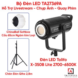 Bộ Đèn LED TA27369A Hỗ Trợ Livestream - Chụp Ảnh - Quay Phim (LED Tolifo X-350B Lite + Chân Qihe 2,8m + Tản Sáng Chinaball 65cm)