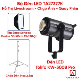 Bộ Đèn LED TA27377K Hỗ Trợ Livestream - Chụp Ảnh - Quay Phim (LED Tolifo KW-300B Pro + Chân Inox 2,8m + Tản Sáng Godox 60x90cm)
