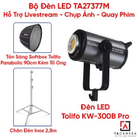 Bộ Đèn LED TA27377M Hỗ Trợ Livestream - Chụp Ảnh - Quay Phim (LED Tolifo KW-300B Pro + Chân Inox 2,8m + Tản Sáng Parabolic 90cm Kèm Tổ Ong)