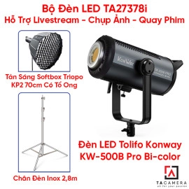 Bộ Đèn LED TA27378i Hỗ Trợ Livestream - Chụp Ảnh - Quay Phim (LED Tolifo Konway KW-500B Pro + Chân Inox 2,8m + Tản Sáng Triopo Parabolic KP2 70cm Kèm Tổ Ong)