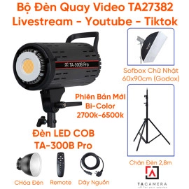 Bộ Đèn Quay Video - Livestream - Youtube - Tiktok TA27382 (LED TA-300B + Chân 2,8m + sb 60x90 Godox)