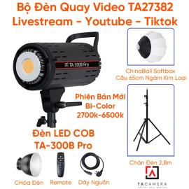 Bộ Đèn Quay Video - Livestream - Youtube - Tiktok TA27382 (LED TA-300B + Chân 2,8m + Chinaball 65cm)