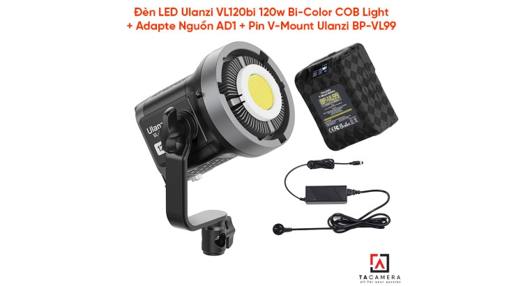 Đèn LED Ulanzi VL120bi 120w Bi-Color COB Light + Adapte Nguồn AD-1 + Pin V-Mount Ulanzi BP-VL99