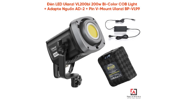 Đèn LED Ulanzi VL200bi 200w Bi-Color COB Light + Adapte Nguồn AD-2 + Pin V-Mount Ulanzi BP-VL99