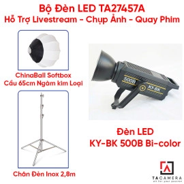 Bộ Đèn LED TA27457A Hỗ Trợ Livestream - Chụp Ảnh - Quay Phim (LED KY-BK 500B + Chân Inox 2,8m + Tản Sáng Cầu 65cm)