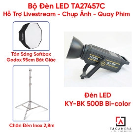 Bộ Đèn LED TA27457C Hỗ Trợ Livestream - Chụp Ảnh - Quay Phim (LED KY-BK 500B + Chân Inox 2,8m + Tản Sáng Godox 95cm)
