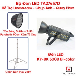 Bộ Đèn LED TA27457D Hỗ Trợ Livestream - Chụp Ảnh - Quay Phim (LED KY-BK 500B + Chân Inox 2,8m + Tản Sáng Parabolic 90cm Kèm Tổ Ong)
