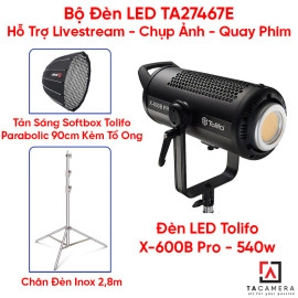 Bộ Đèn LED TA27467E Hỗ Trợ Livestream - Chụp Ảnh - Quay Phim (LED Tolifo X-600B Pro + Chân Inox 2,8m + Tản Sáng Parabolic 90cm Kèm Tổ Ong)