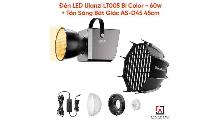 Đèn LED Ulanzi LT005 Bi Color - 60w + Tản Sáng Bát Giác AS-D45 45cm