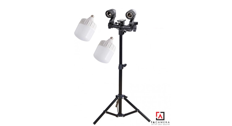Combo Đui Đèn Đôi E27 + 2 Bóng Đèn LED 50w + Chân Đèn 200cm