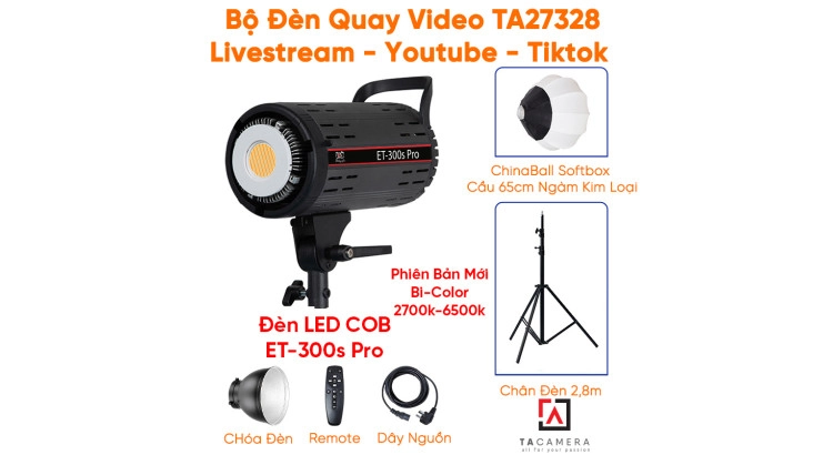 Bộ Đèn LED TA27328 Hỗ Trợ Livestream - Chụp Ảnh - Quay Phim (LED ET-300S Pro + Chân 2,8m Qihe + Chinaball 65cm)