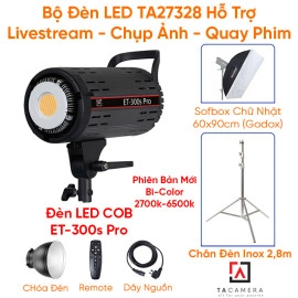 Bộ Đèn LED TA27328 Hỗ Trợ Livestream - Chụp Ảnh - Quay Phim (LED ET-300S Pro + Chân 2,8m Inox + Tản Sáng 60x90 Godox)