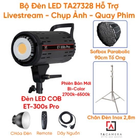 Bộ Đèn LED TA27328 Hỗ Trợ Livestream - Chụp Ảnh - Quay Phim (LED ET-300S Pro + Chân 2,8m Inox + Tản Sáng Parabolic 90cm)