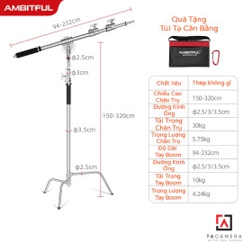 Chân Đèn C-Stand CK-1 Kèm Boom Ngang MF01 Chính Hãng Ambitful