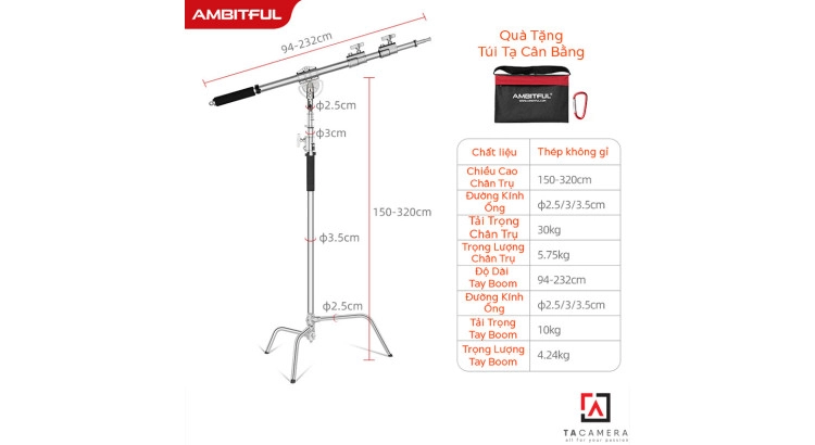Chân Đèn C-Stand CK-1 Kèm Boom Ngang MF01 Chính Hãng Ambitful